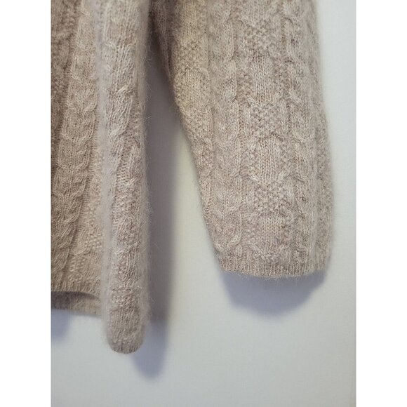 Jeanne Pierre Cable Knit Sweater Lambs Wool Angora Turtleneck Oatmeal Small - Picture 4 of 7